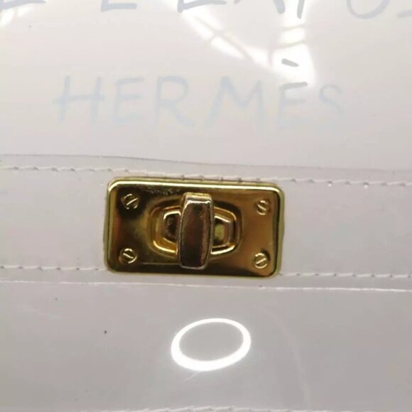 HERMES Vinyl Kelly Hand Bag Vinyl Clear Gold Auth - Picture 9 of 16